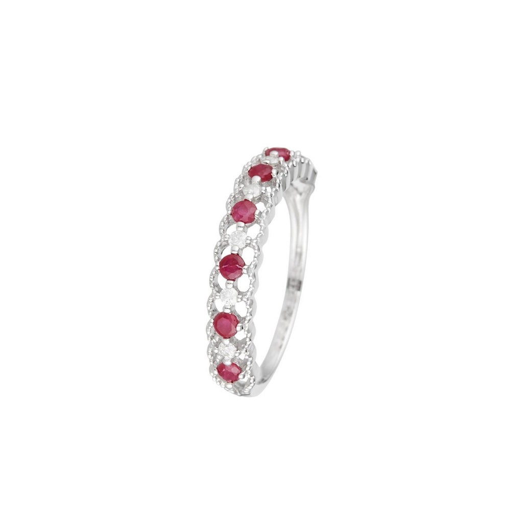 Bague "Koh Samui" Diamants 0,09/6 & Rubis 0,39/7 - Or Blanc 375/1000