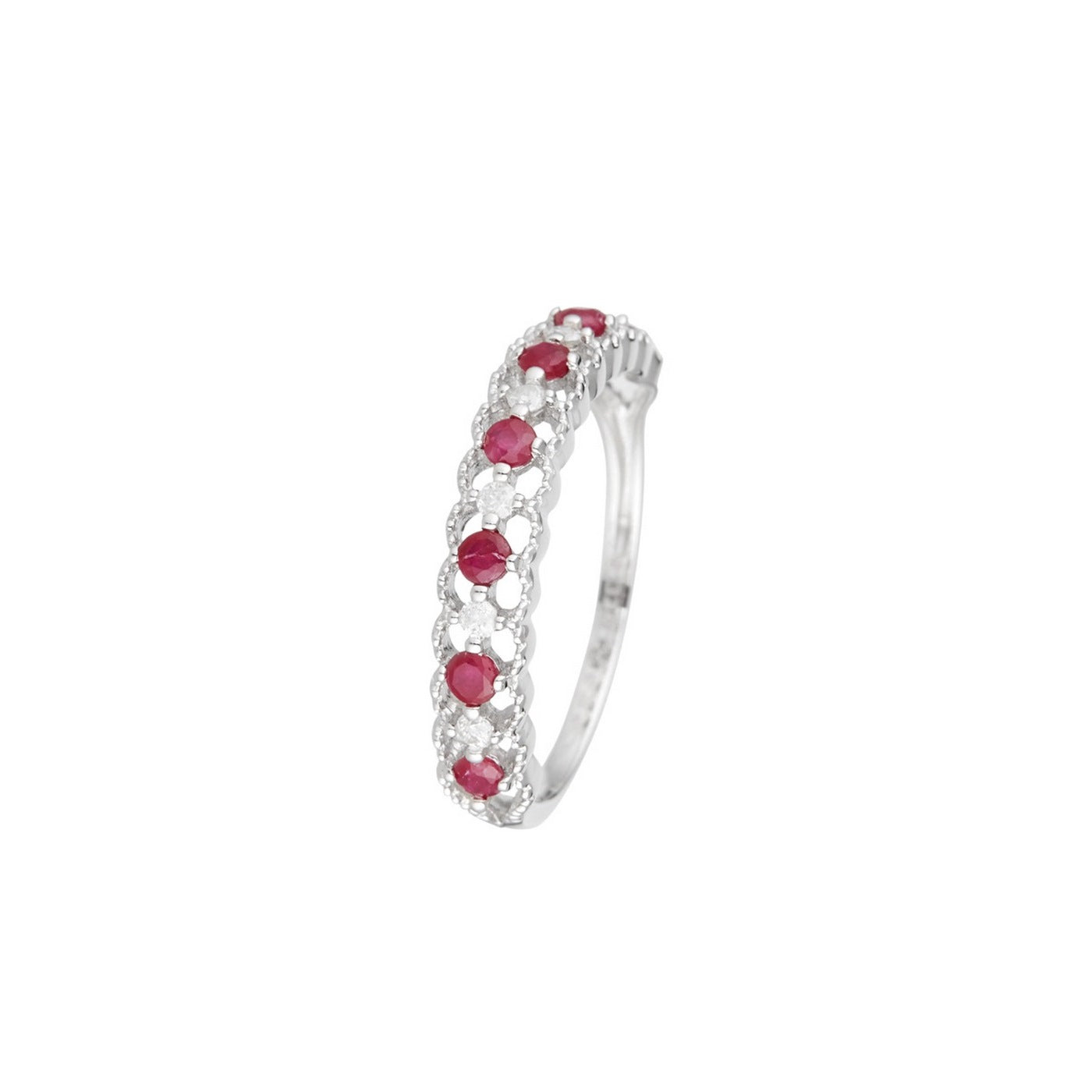 Bague "Koh Samui" Diamants 0,09/6 & Rubis 0,39/7 - Or Blanc 375/1000
