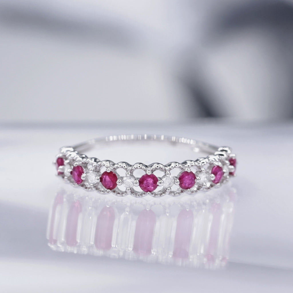 Bague "Koh Samui" Diamants 0,09/6 & Rubis 0,39/7 - Or Blanc 375/1000