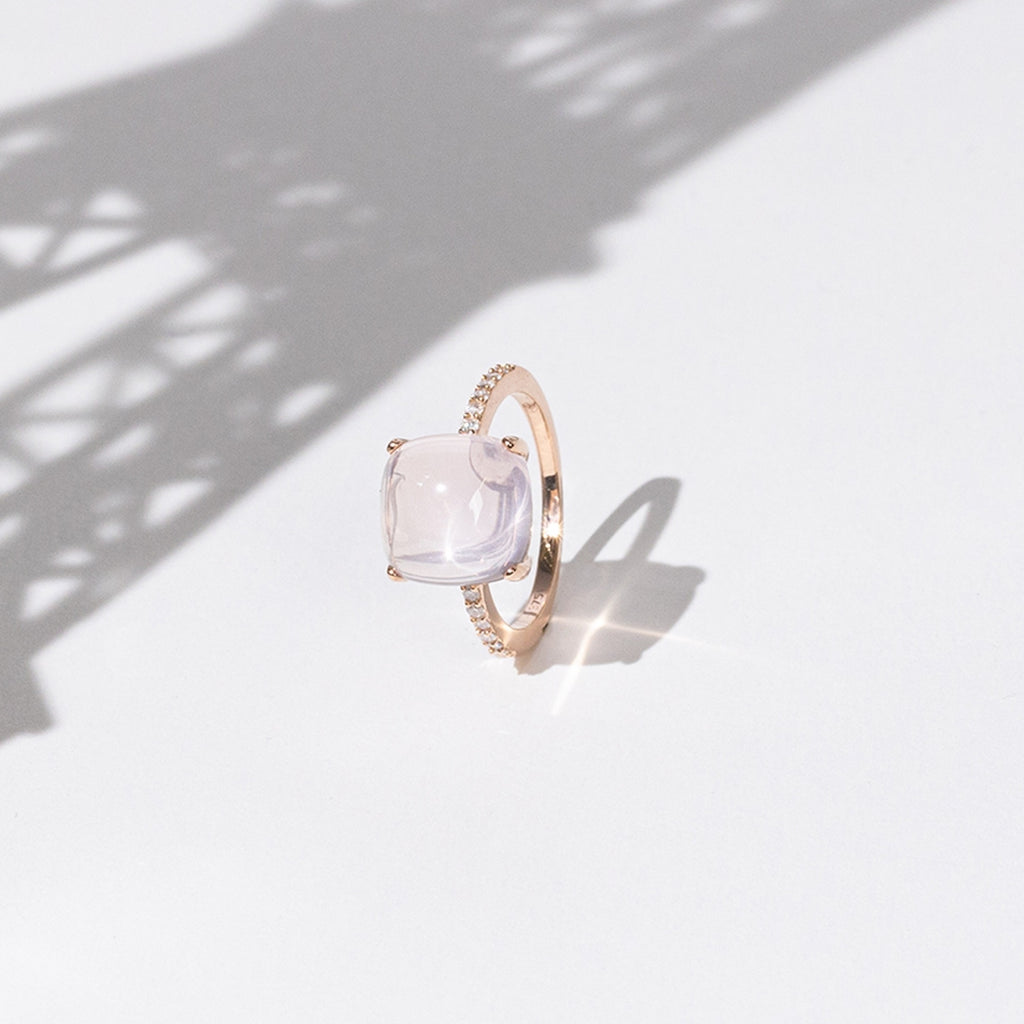 Anillo "Dragee Rose" D0.11/12 y Cuarzo rosa 4.8/1 - Oro rosa 375/1000