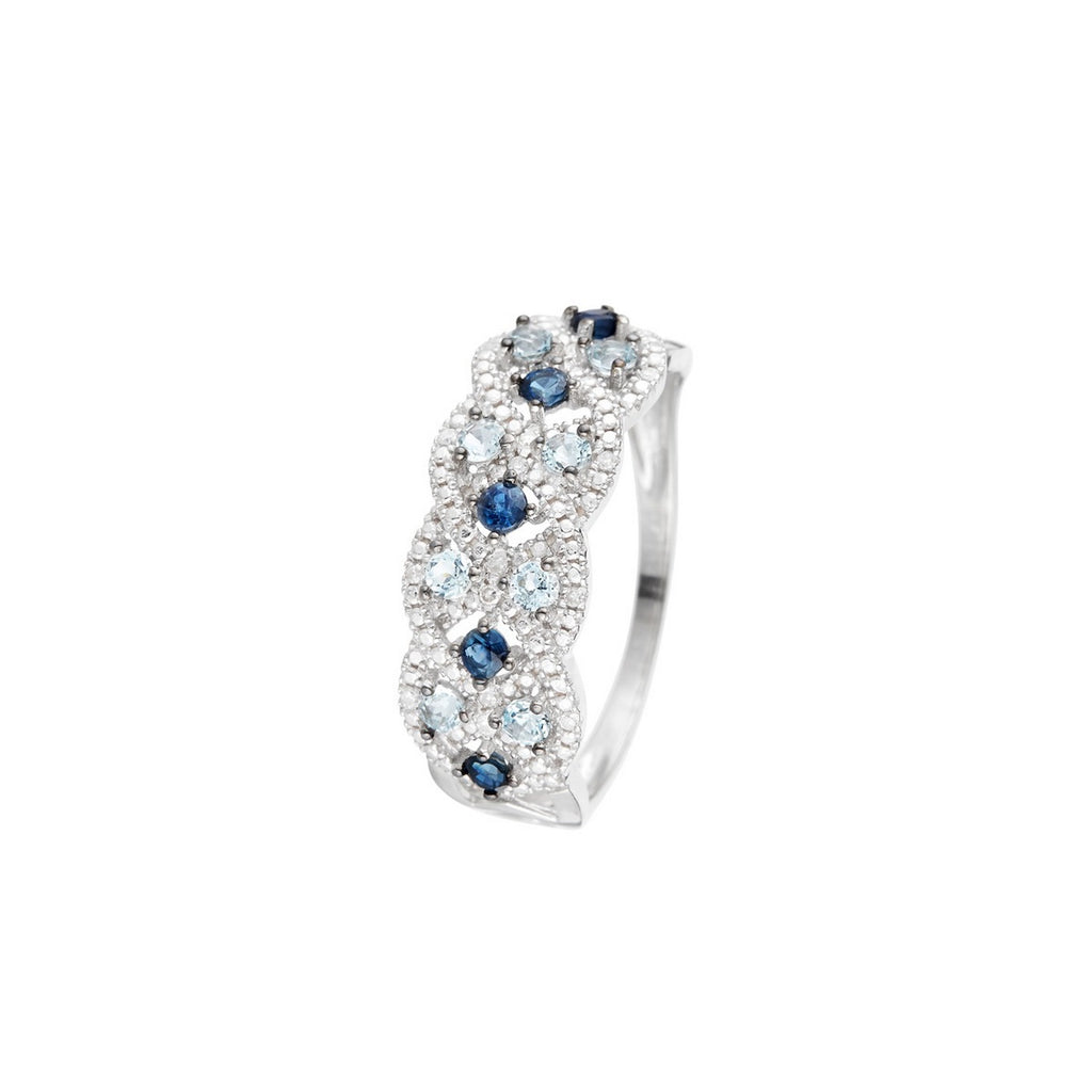 "Astéria" Ring D0.05/16, Sapphire 0.37/5 & Blue Topaz 0.49/8 - 375/1000 White Gold