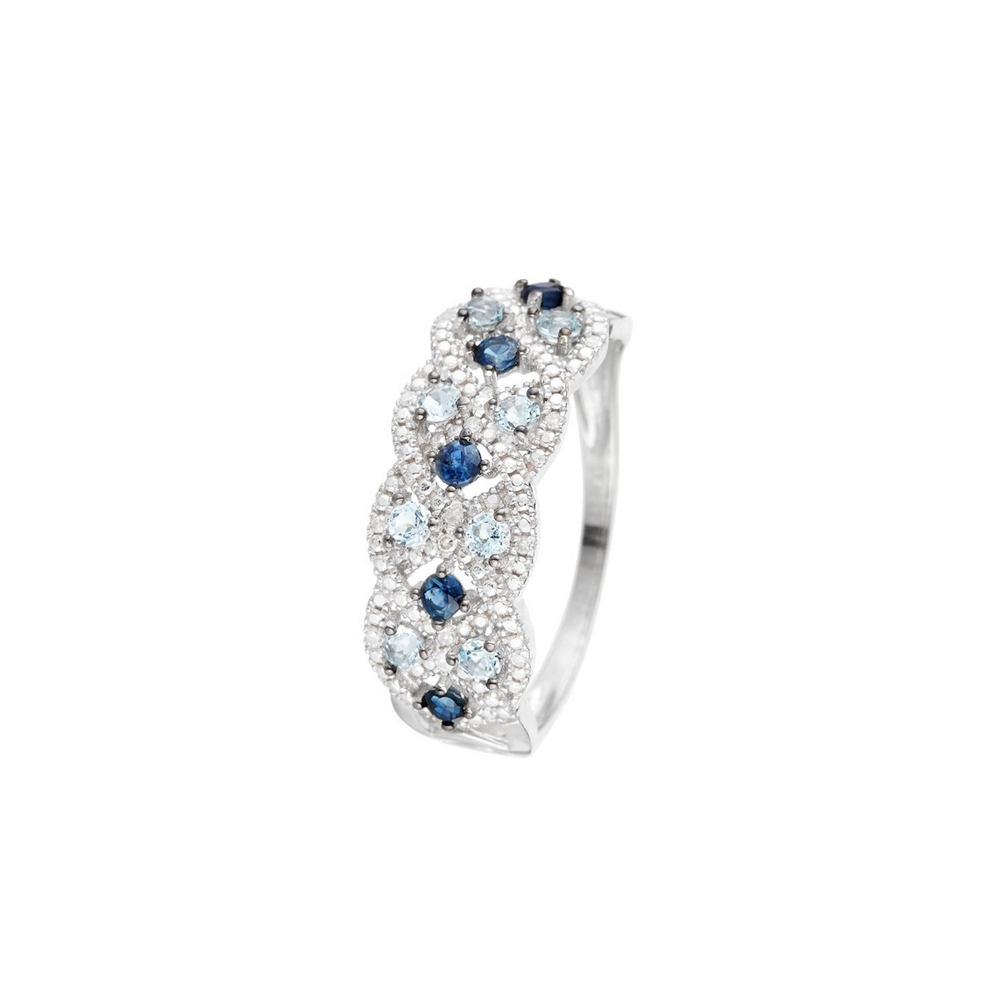 "Astéria" Ring D0.05/16, Sapphire 0.37/5 & Blue Topaz 0.49/8 - 375/1000 White Gold