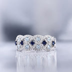 "Astéria" Ring D0.05/16, Sapphire 0.37/5 & Blue Topaz 0.49/8 - 375/1000 White Gold