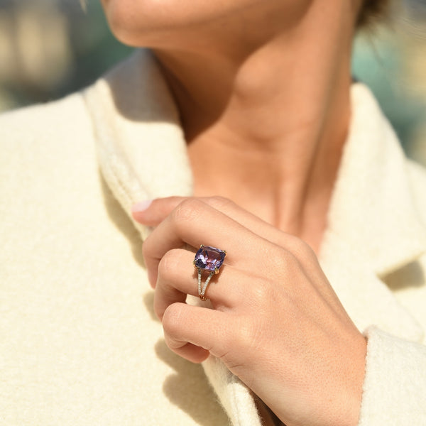 Bague "Pink Fiction" Diamants 0,25/40 & Améthyste Rose 7,92/1 - Or Jaune 375/1000