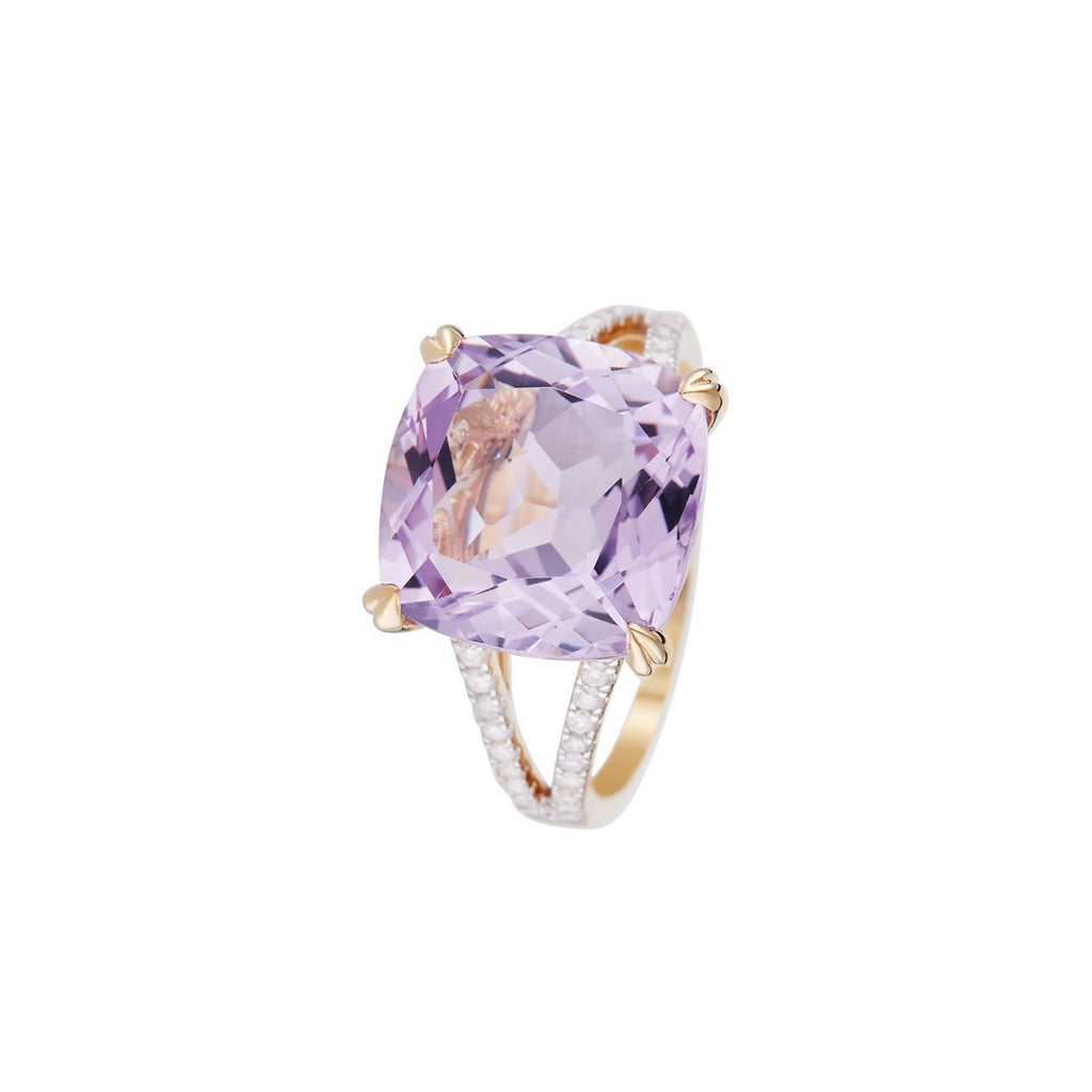 "Pink Fiction" Diamond Ring 0.25/40 & Pink Amethyst 7.92/1 - 375/1000 Yellow Gold