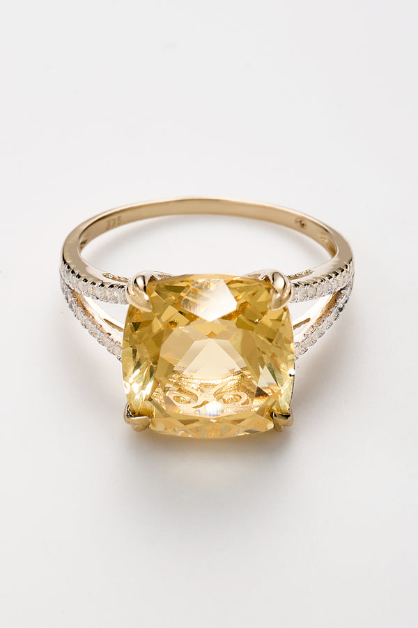 Anillo "Ficción Rosa" D0,212/40 & Cuarzo limón 7,91/1 - Oro amarillo 375/1000