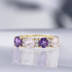 Anillo "Carat Color" D0.09/6 & Cuarzo Rosa 0.96/2 & Amatista 0.74/2 - Oro Amarillo 375/1000