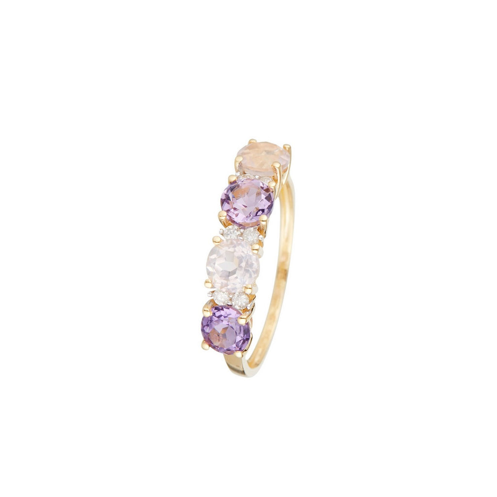 Anillo "Carat Color" D0.09/6 & Cuarzo Rosa 0.96/2 & Amatista 0.74/2 - Oro Amarillo 375/1000