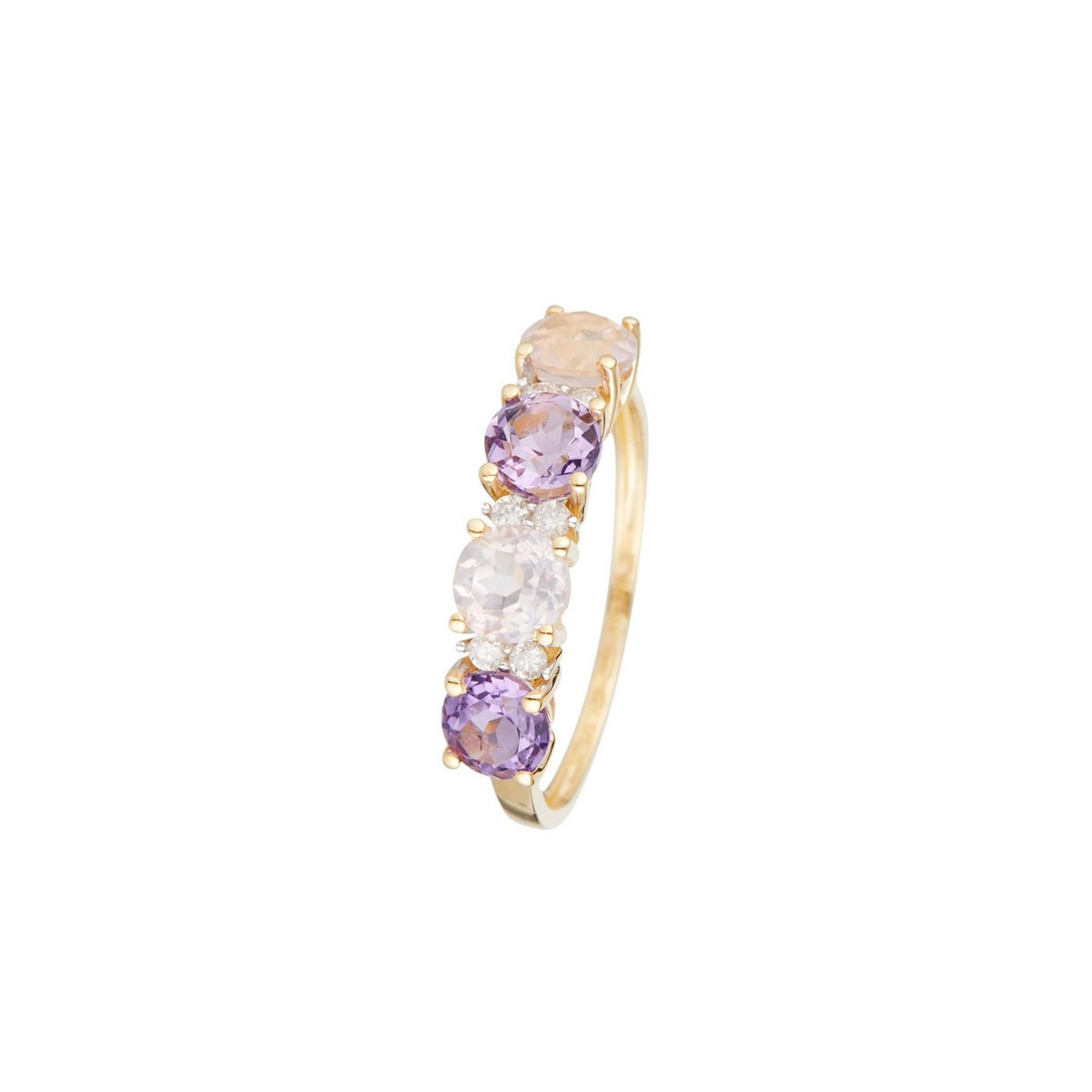 Anillo "Carat Color" D0.09/6 & Cuarzo Rosa 0.96/2 & Amatista 0.74/2 - Oro Amarillo 375/1000