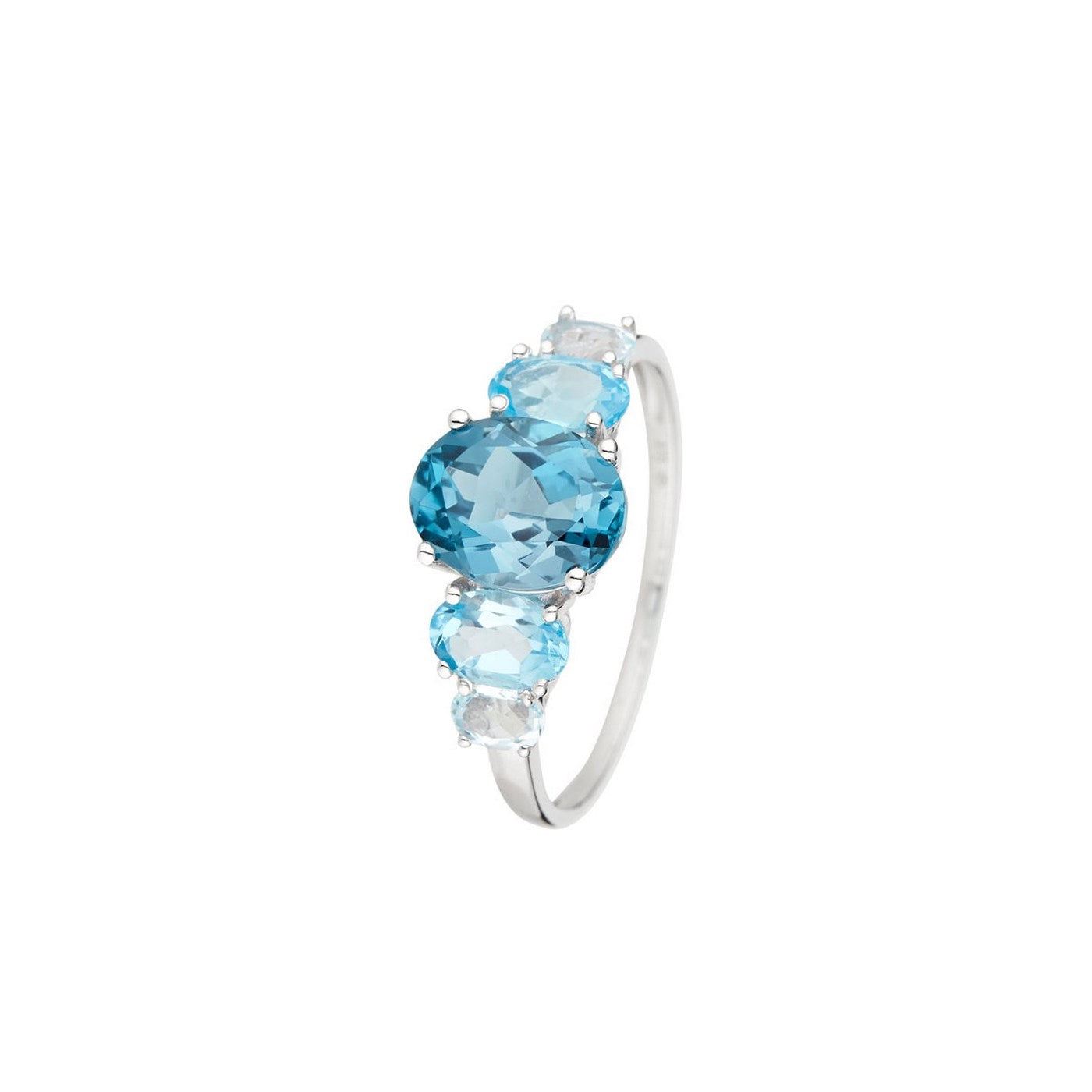 Bague "Blue Hill" Swiss Blue, London Blue Et Sky Blue Topaze - Or Blanc 375/1000