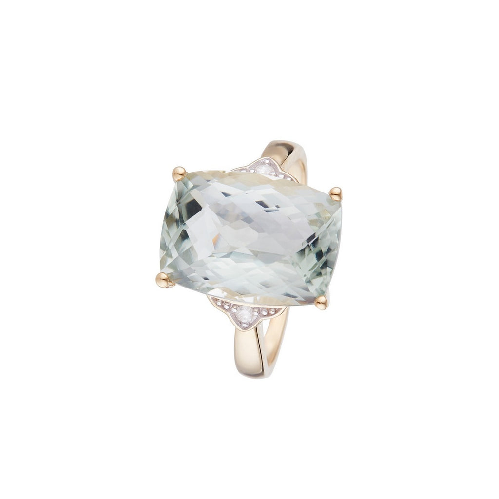 Anillo "Green Hill" D0.03/2 y Cuarzo Verde 6.63/1 - Oro amarillo 375/1000