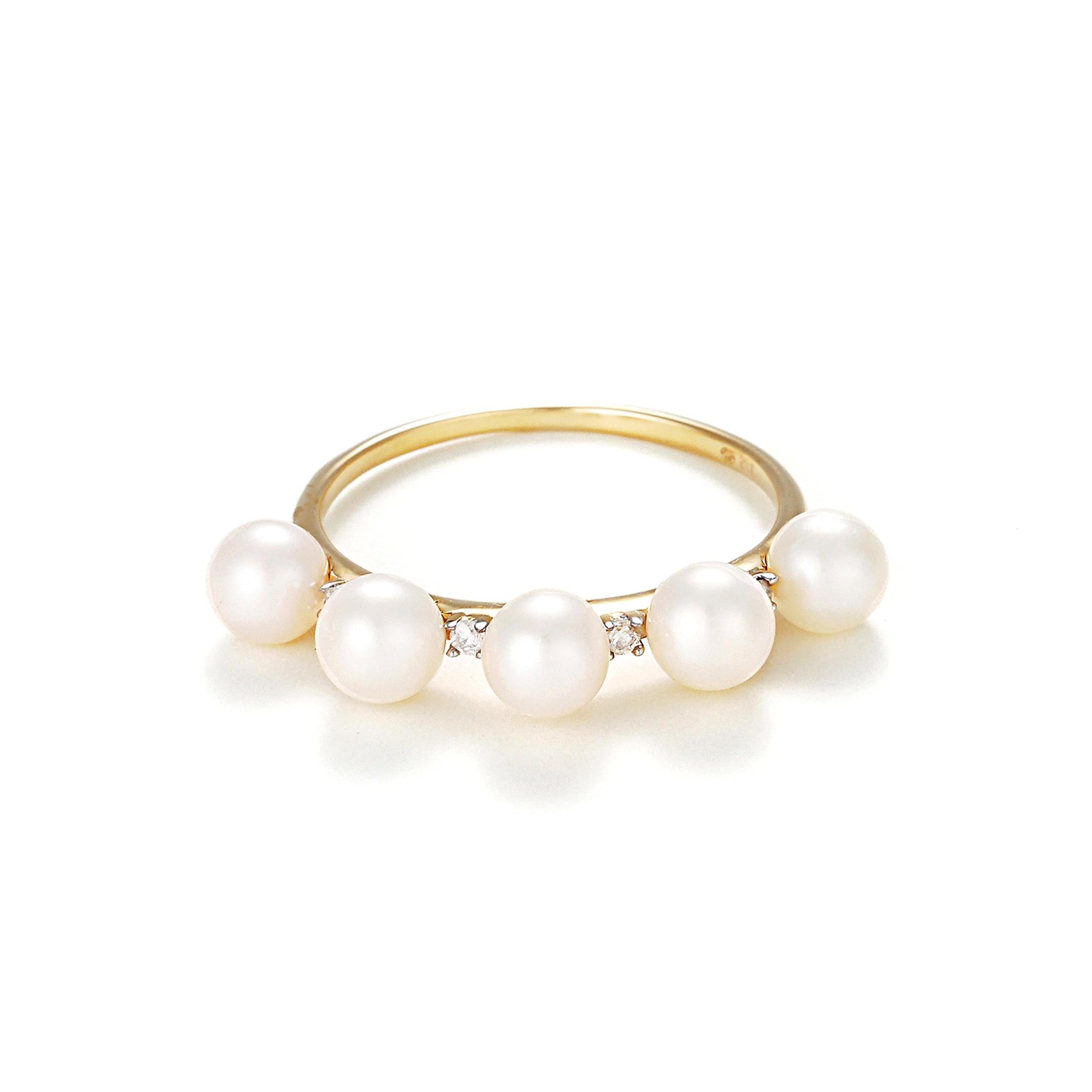 Pearl Ring "Crown" 4Mm*5 And Diamond 0.040