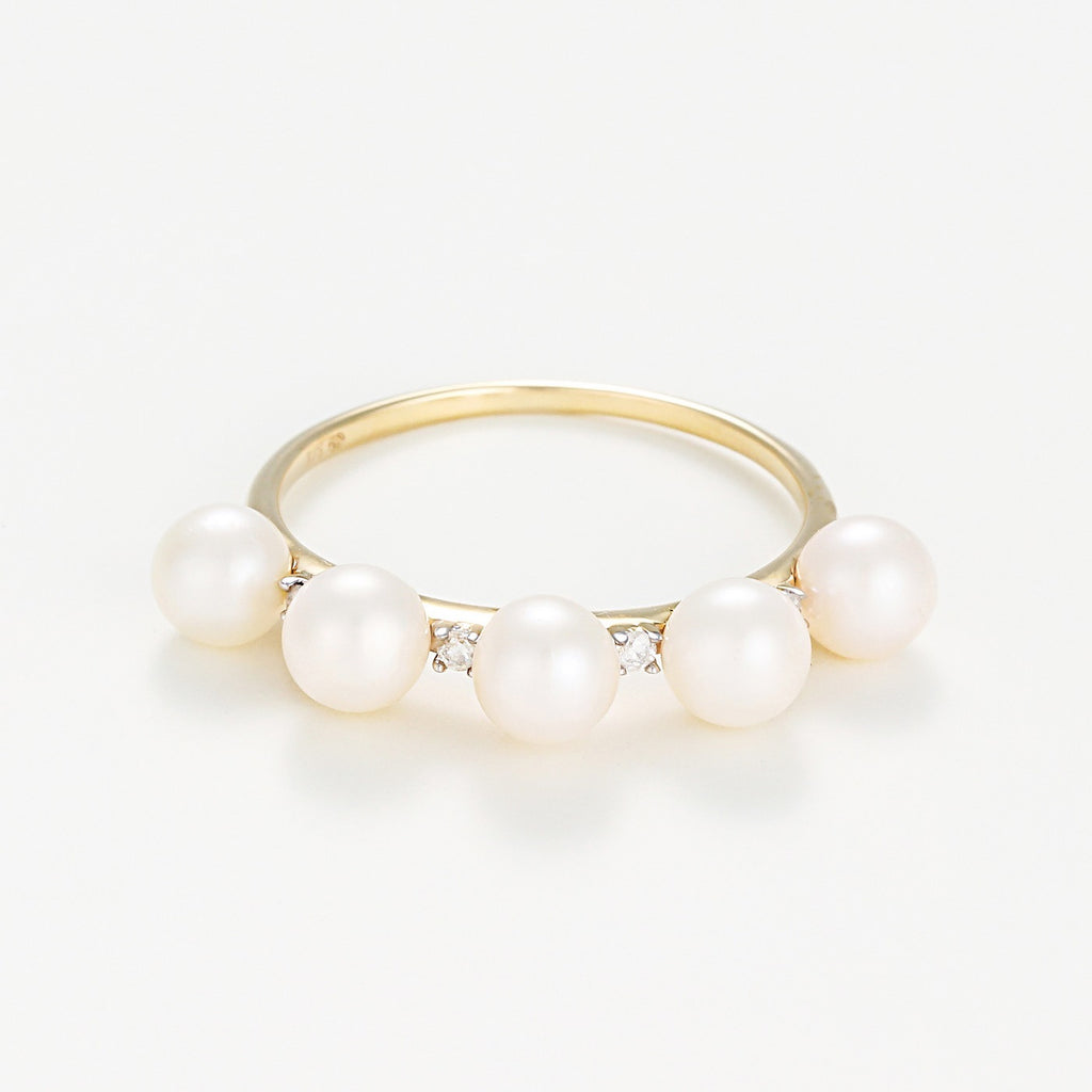 Anillo "Crown" Perla 4Mm*5 & Diamante 0.040 - Oro Amarillo 375/1000