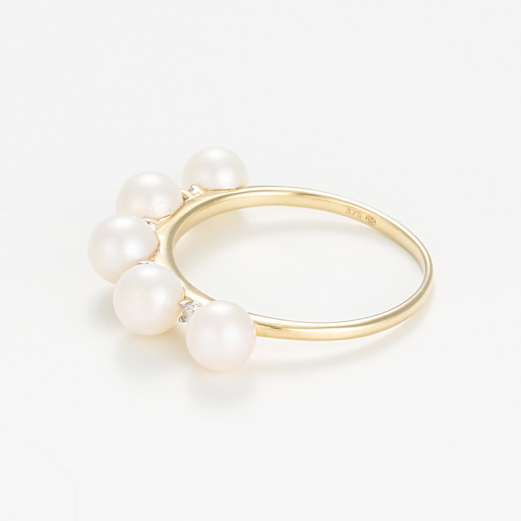 Anillo "Crown" Perla 4Mm*5 & Diamante 0.040 - Oro Amarillo 375/1000