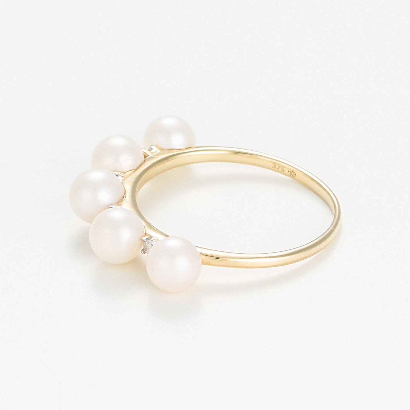 Anillo "Crown" Perla 4Mm*5 & Diamante 0.040 - Oro Amarillo 375/1000