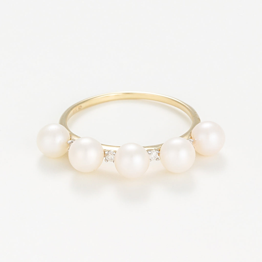 Bague Perle "Crown" 4Mm*5 Et Diamants 0,040 - Or Jaune 375/1000