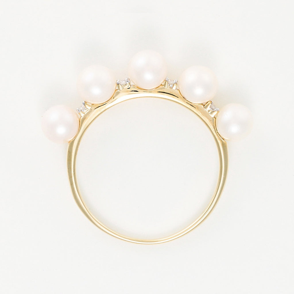 Anillo "Crown" Perla 4Mm*5 & Diamante 0.040 - Oro Amarillo 375/1000