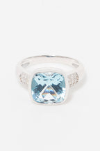 Bague "Lagon" Topaze Bleue Diamants 0,17/18 Tb 5,28/1 - Or Blanc 375/1000