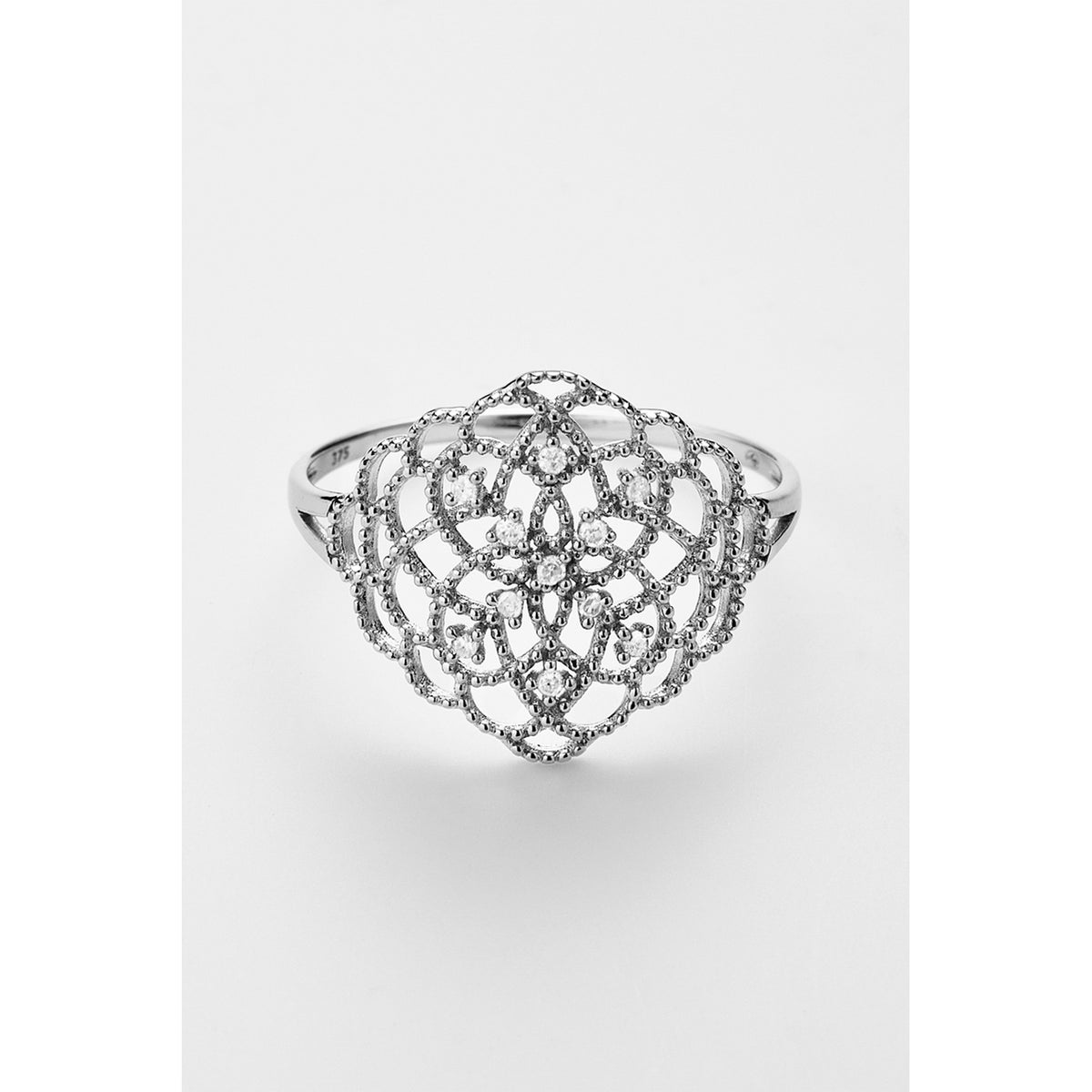 Bague "Dentelle" D0,061/11 - Or Blanc 375/1000