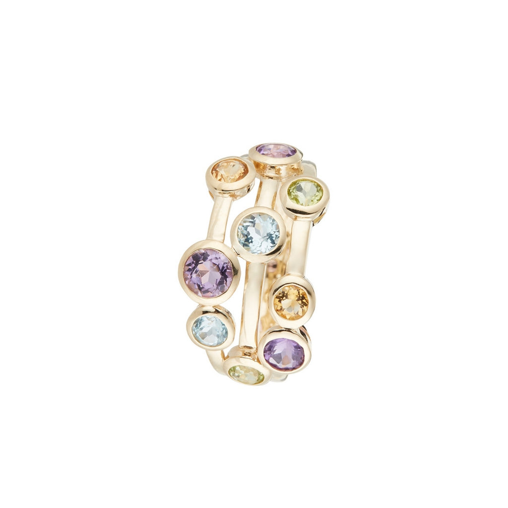 Anillo "Kamina" Amatista 0.62/3 Topacio Azul 0.5/2 Citrino 0.11/2 Peridoto 0.17/2 - Oro Amarillo 375/1000