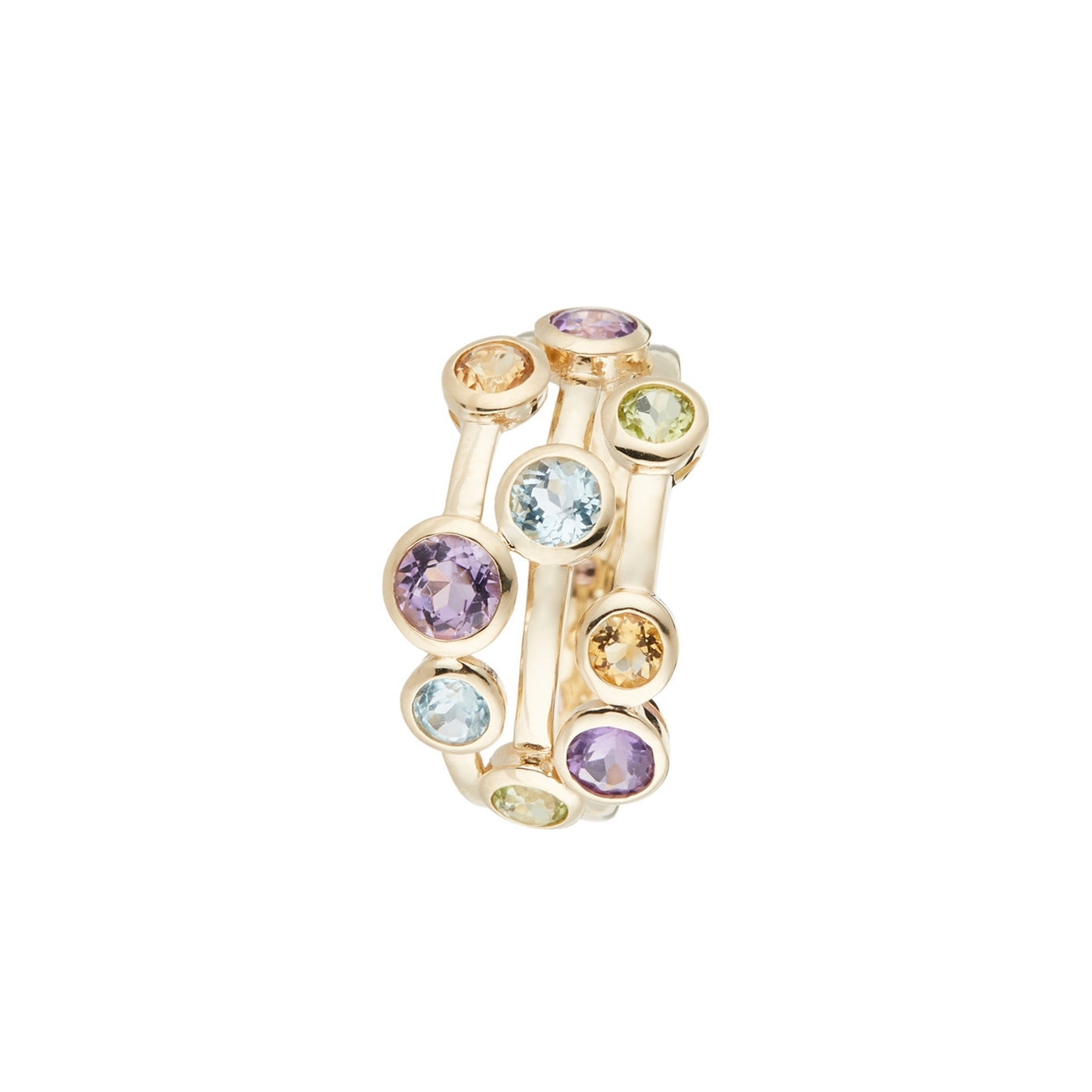 Anillo "Kamina" Amatista 0.62/3 Topacio Azul 0.5/2 Citrino 0.11/2 Peridoto 0.17/2 - Oro Amarillo 375/1000