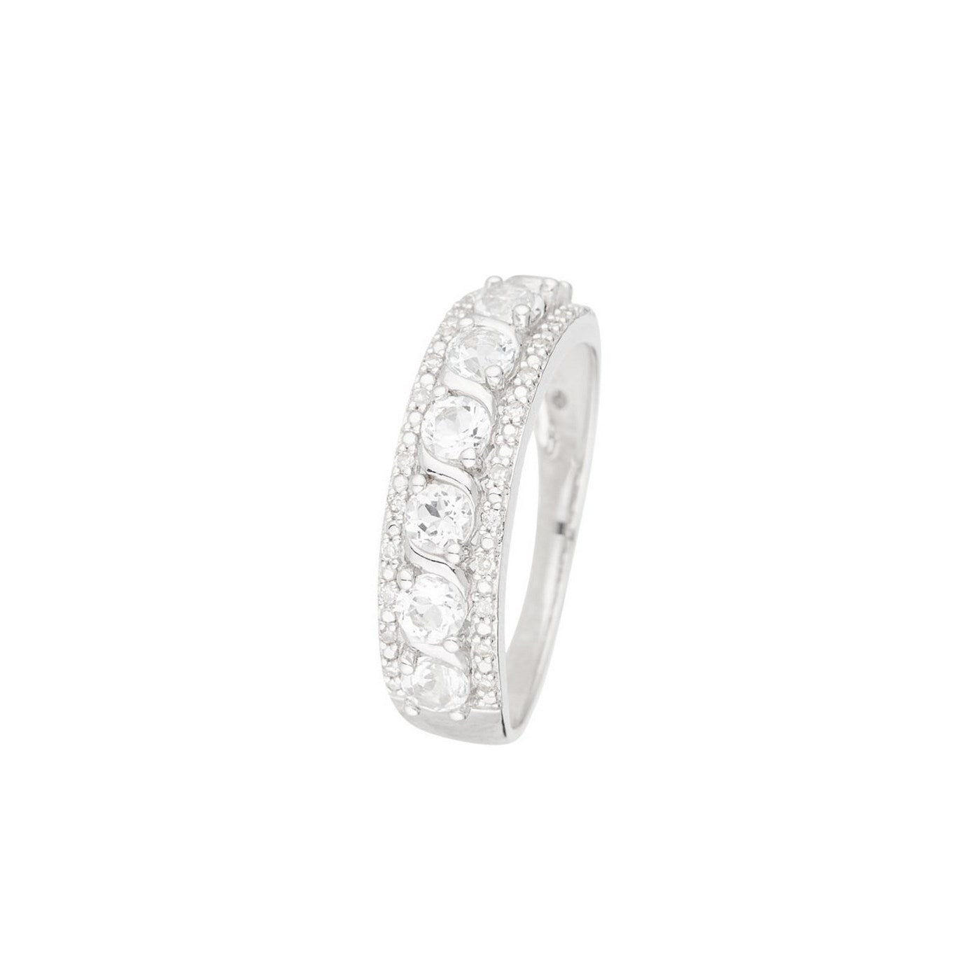 "Sitra" Ring, D 0.08/24, White Topaz 1.16/7 - 375/1000 White Gold
