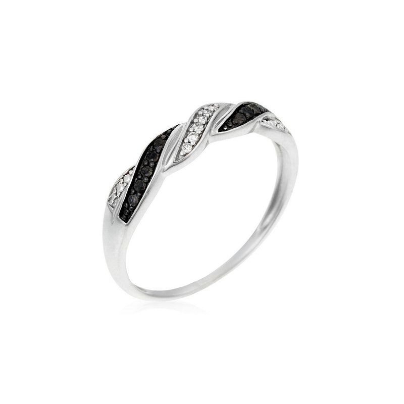 Bague "Ragon" Diamants 0,03/6 Et Diamants Noirs 0,07/8 - Or Blanc 375/1000