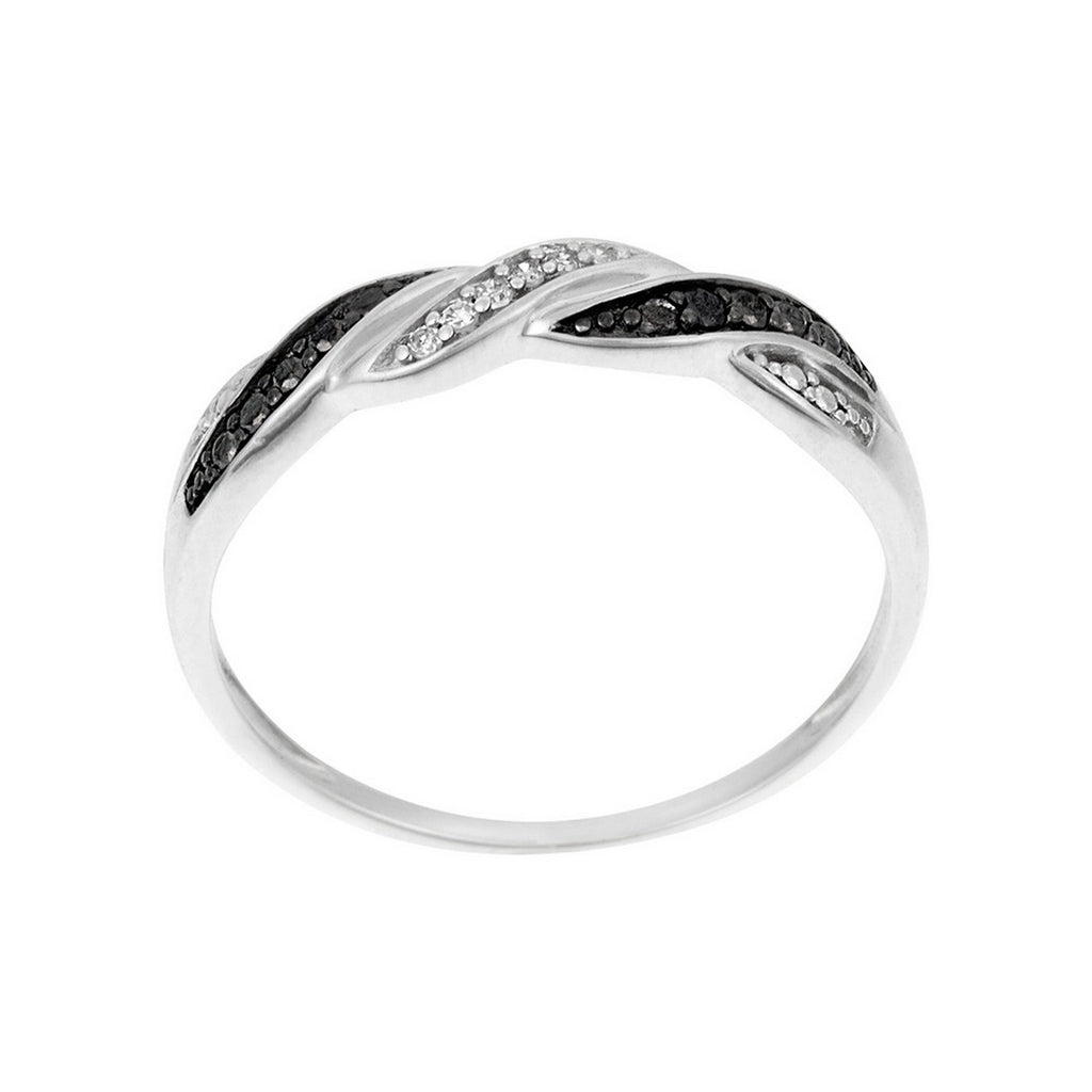 Anillo "Ragon" Diamantes 0.03/6 y Diamantes Negros 0.07/8 - Oro blanco 375/1000
