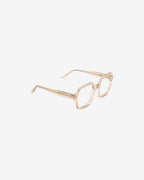 Lunettes de vue Barbara Champagne — monture hexagonale acétate, vue de trois-quarts