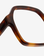 Close-up of the rectangular acetate frame of the Barbara Ecaille eyeglasses