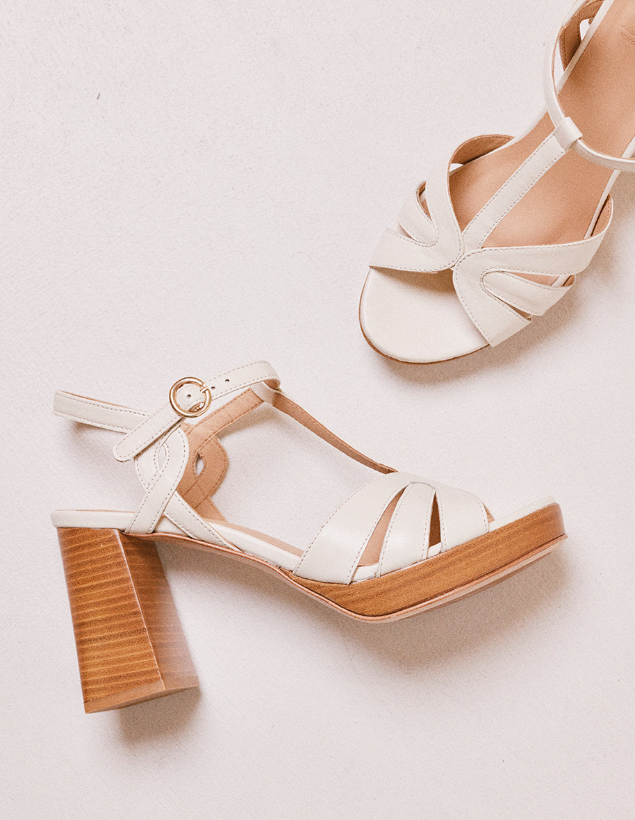 Sandales À Talons Blandine - Cuir Écru - Femme