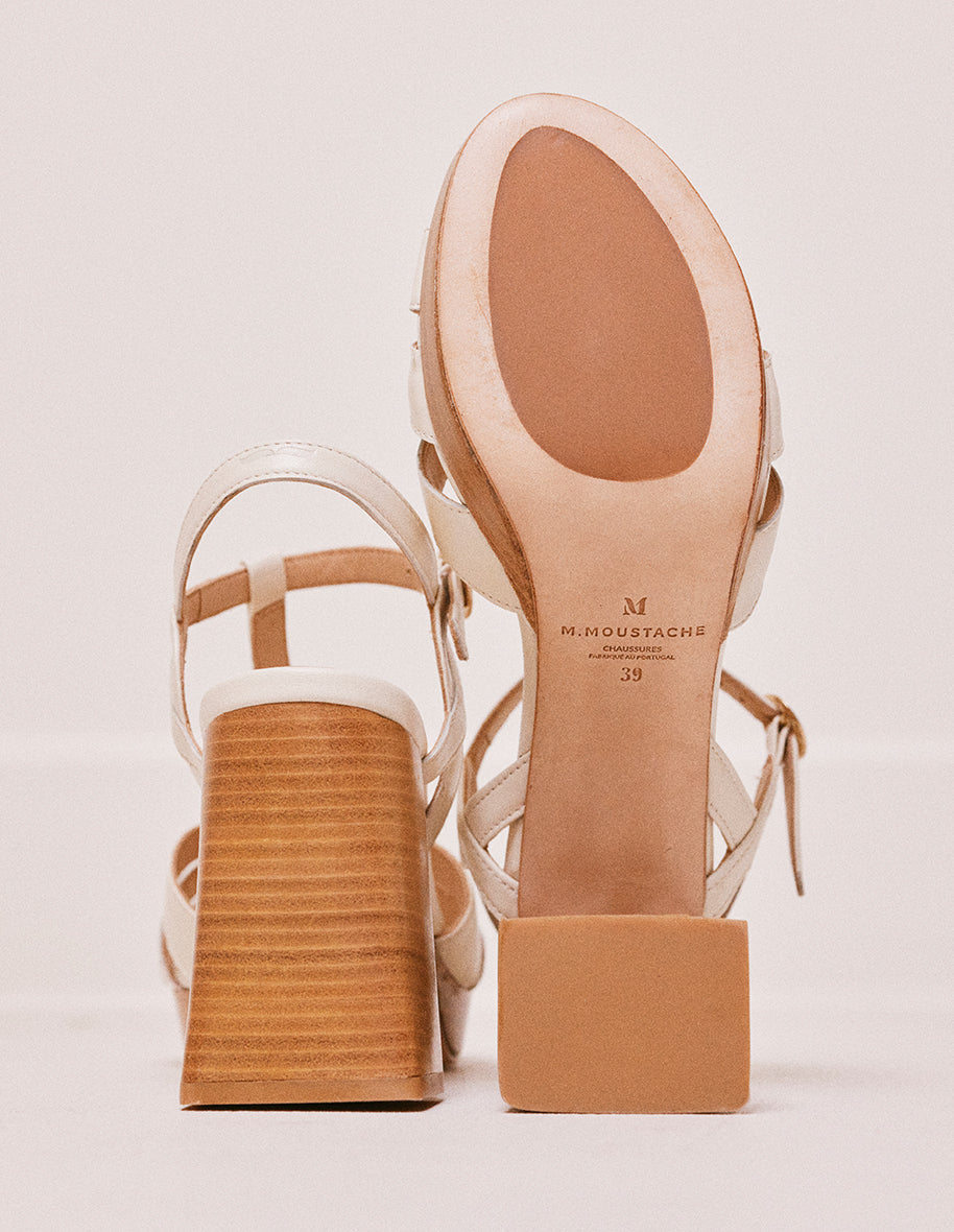 Sandales À Talons Blandine - Cuir Écru - Femme