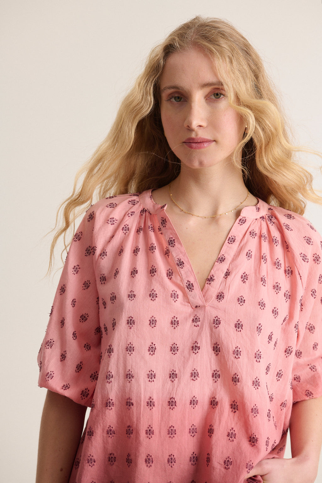 Blouse spring summer collection terracotta color with plumetis embroidery 100% cotton dip dye made by hand 
