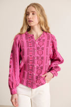 Blusa holgada ropa de mujer estampado jacquard cuello redondo manga ancha abotonada 