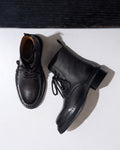Lace-up Derby Ankle Boots - Black - Women