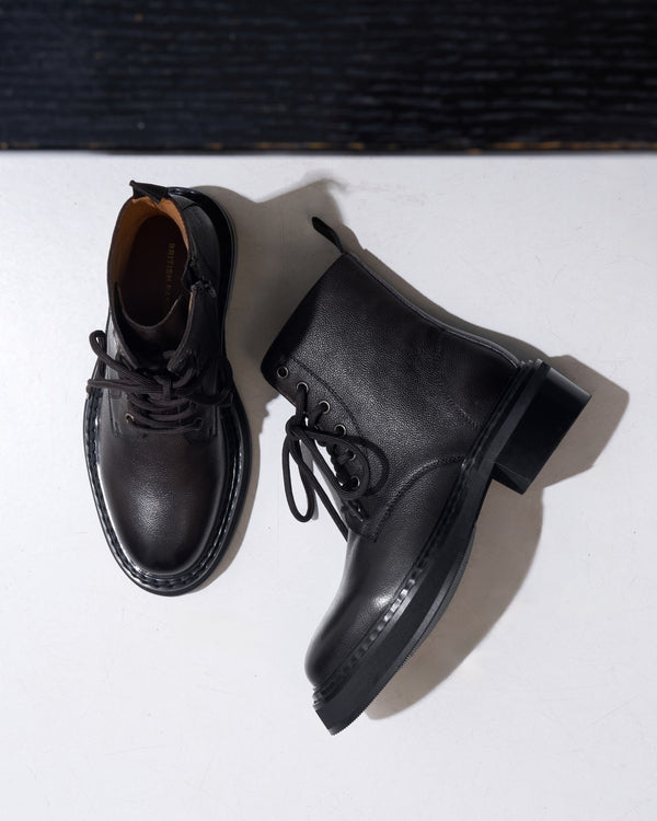 Lace-Up Derby Ankle Boots - Black - Women