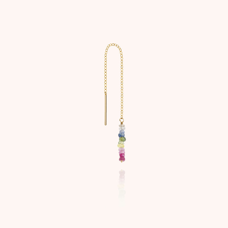 Boucle d'Oreille Chaîne Individuelle - saphir rainbow — fabriqué à la main à Paris