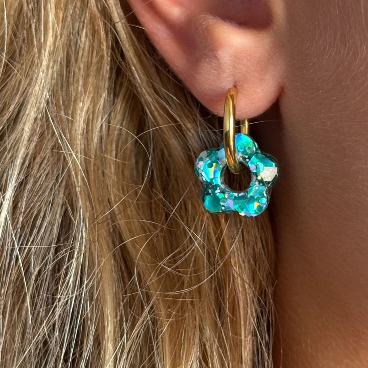 Hibiscus Hoop Earrings - Mermaid