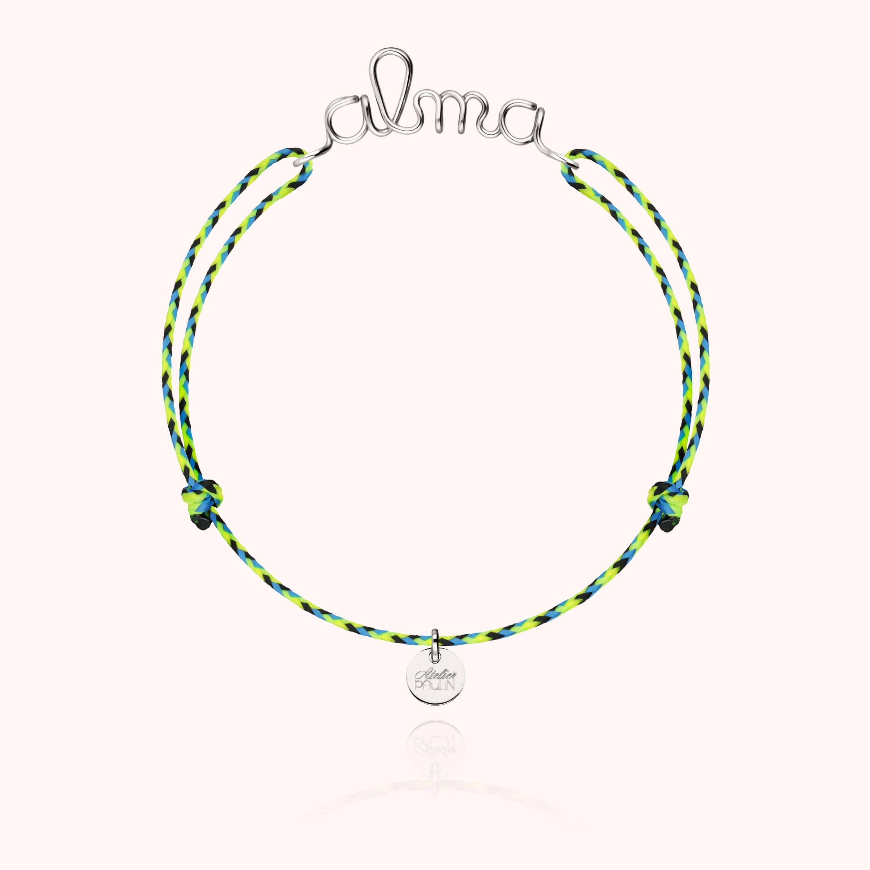 Personalized Slim Knot Cord Bracelet — close-up of the clasp, 925 sterling silver