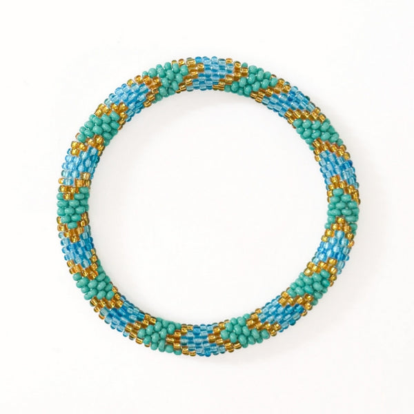 Bracelet Népalais #113 - Vert/Bleu Et Doré