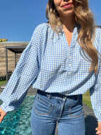 Blusa de cuadros vichy azul cielo Clothilde