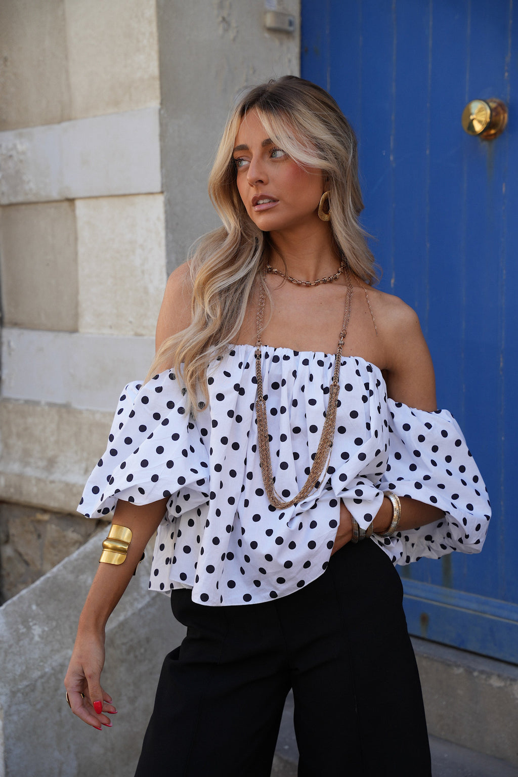 Blusa Sola De Lunares - Blanco/Negro