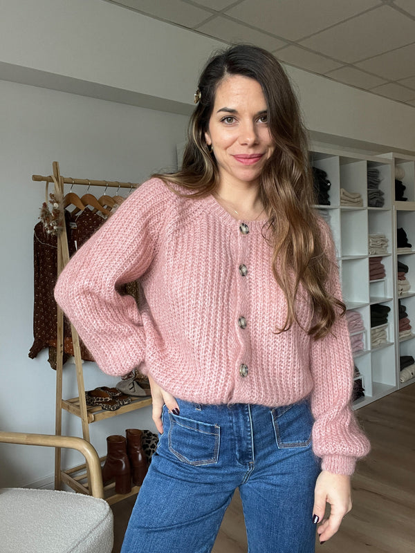 Cárdigan rosa jaspeado Honorine