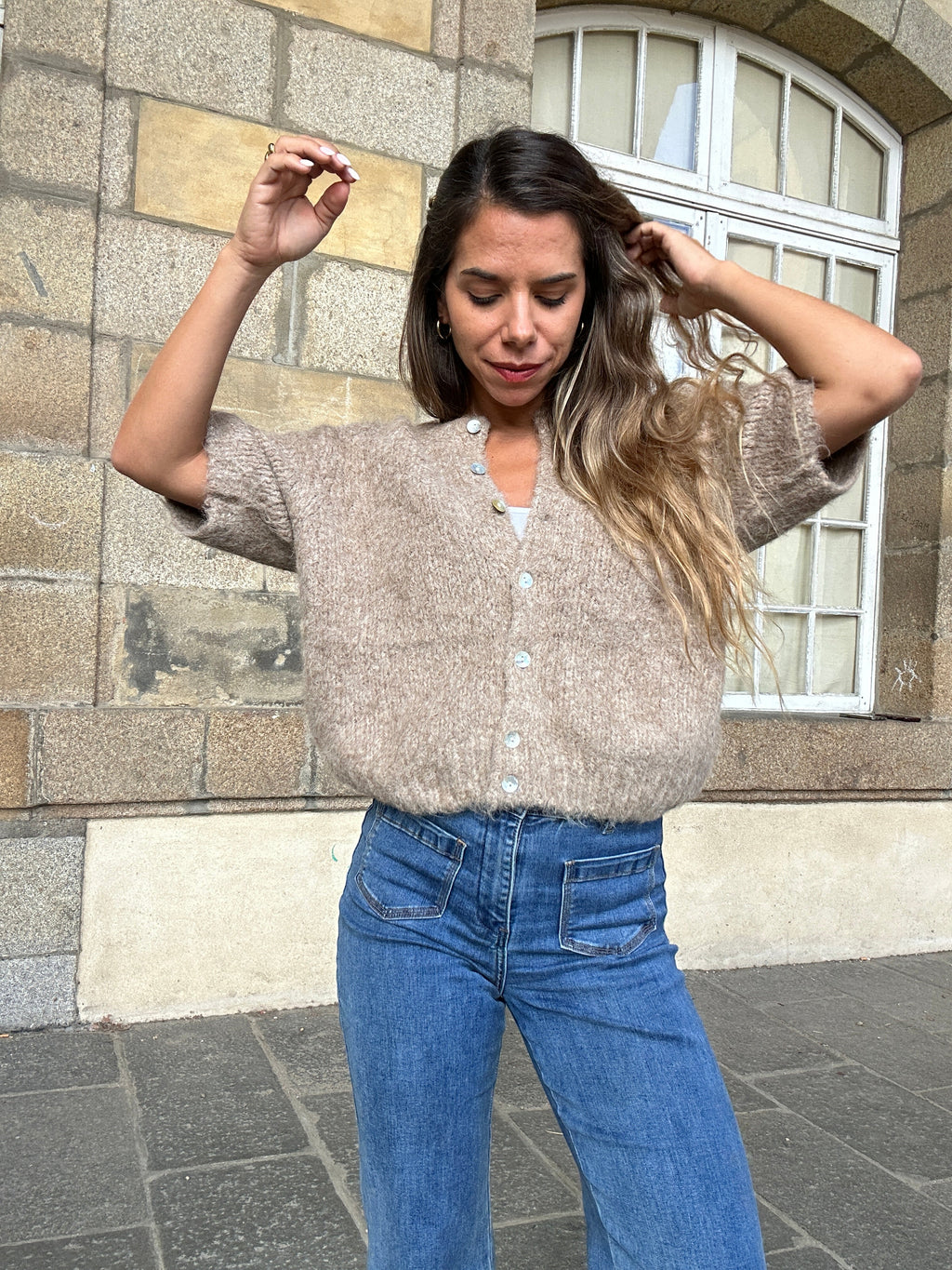 Elisa taupe short-sleeved knit