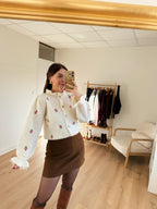 Lou chocolate wool-effect skirt