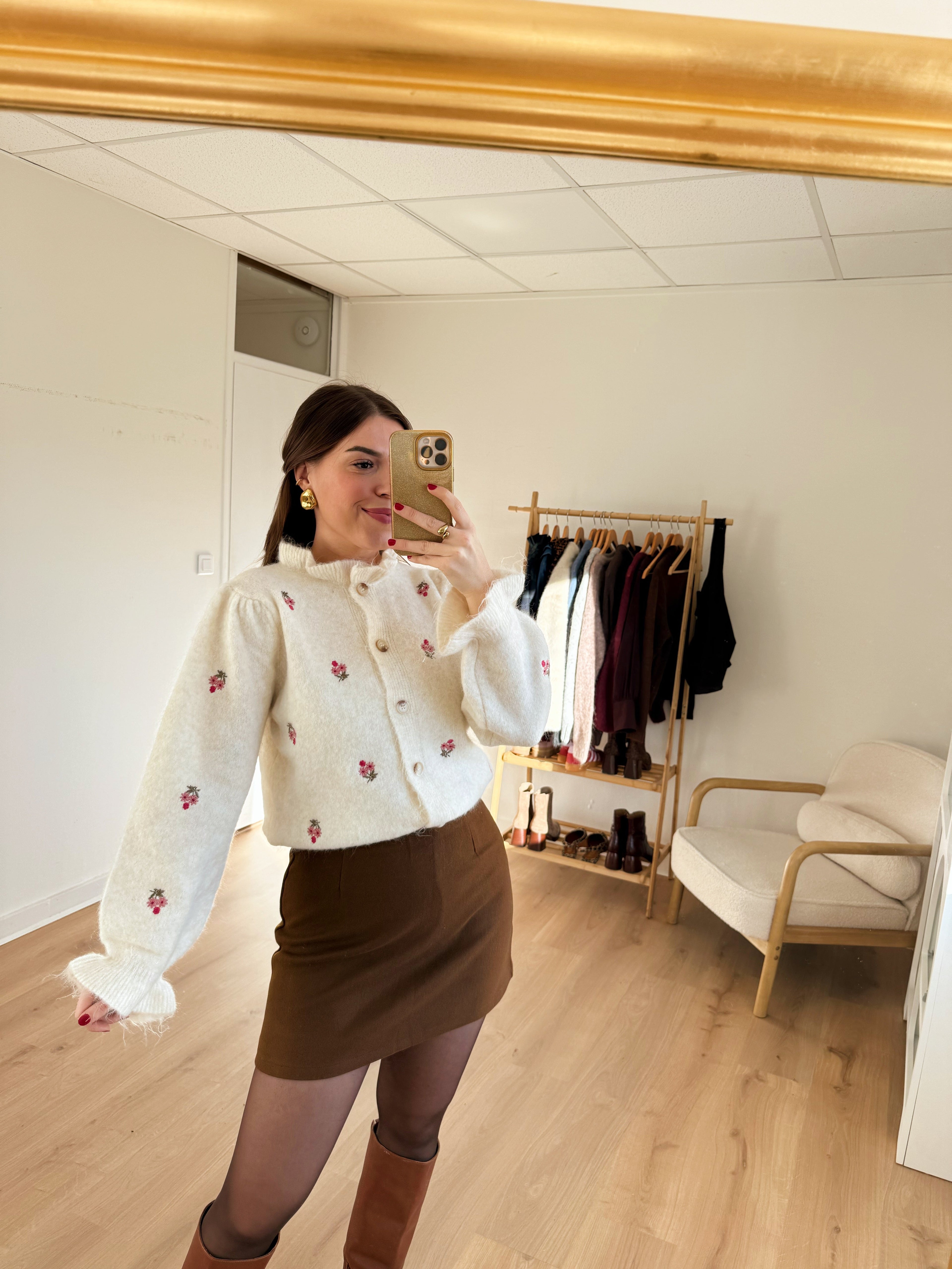 Lou chocolate wool-effect skirt