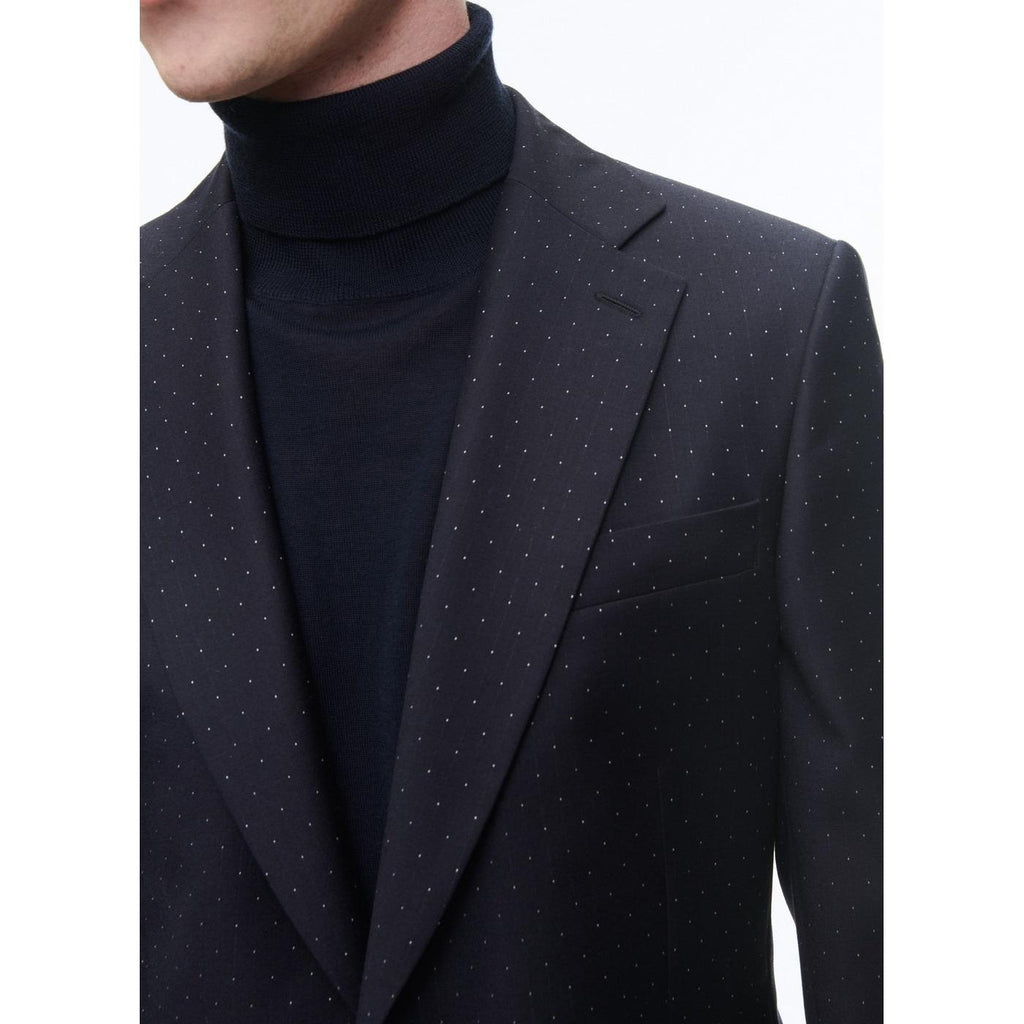 Fitted Plumetis Wool Suit - Navy Blue - Plumetis Pattern