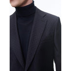 Fitted Plumetis Wool Suit - Navy Blue - Plumetis Pattern
