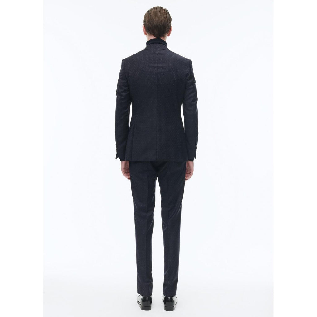 Fitted Plumetis Wool Suit - Navy Blue - Plumetis Pattern
