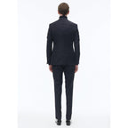 Fitted Plumetis Wool Suit - Navy Blue - Plumetis Pattern